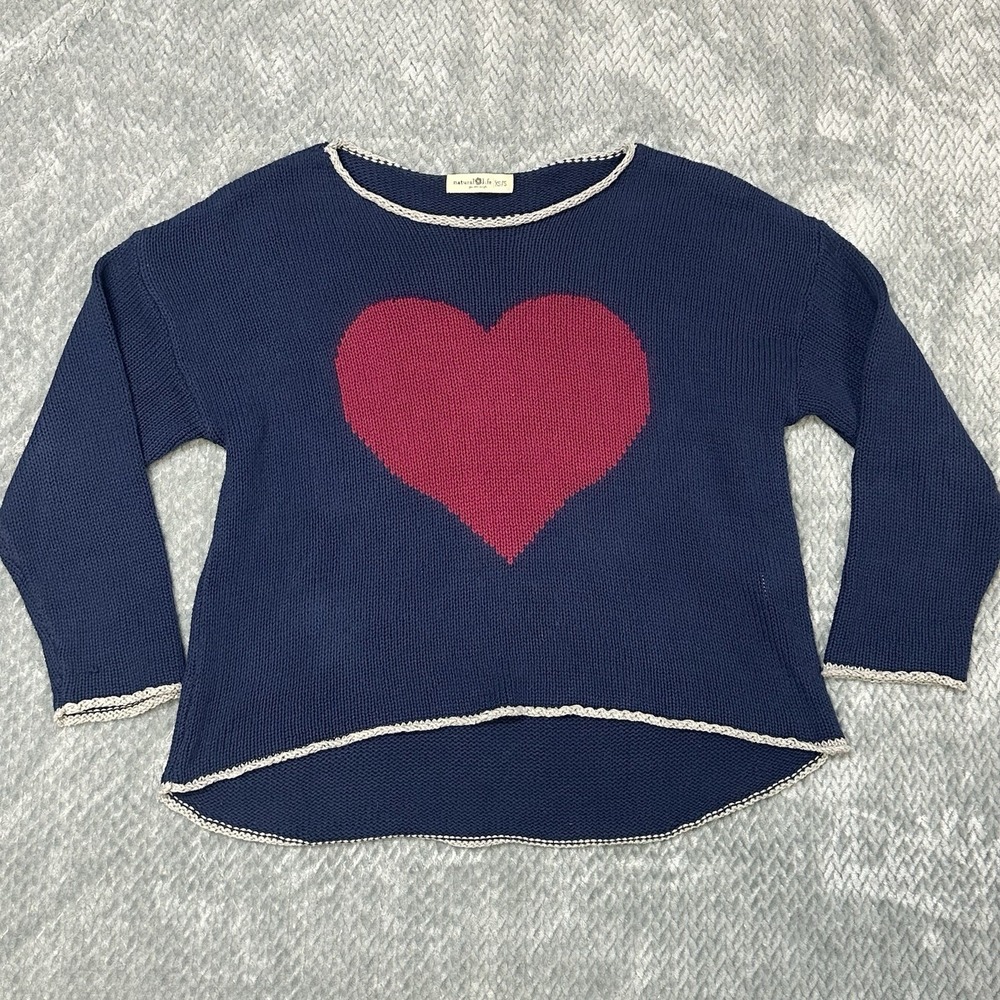Natural Life Sweatshirt Oversized Sweater XS Boho Slouchy Knit Hippie Love Heart